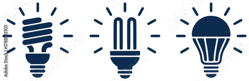 Icons of three different types of energy-efficient light bulbs