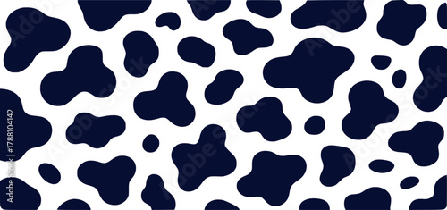 Seamless Cow Print Pattern - Dark Blue Spots on White Background