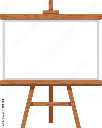 Wooden easel with a blank white canvas for painting or presentation, isolated on a clean background. art studio equipment, creative display stand.