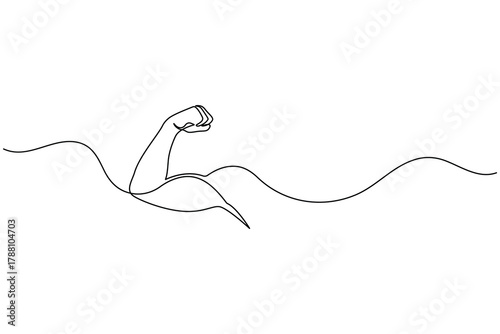 Strong arm continuous one line drawing showing muscle and power concept