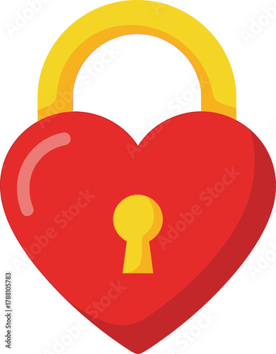 Red heart shaped padlock with a bright yellow shackle and keyhole, symbolizing love, security, commitment, privacy, and passion, ideal for valentine's day or relationship themes.