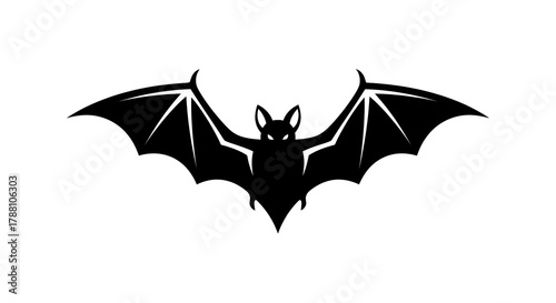 A black bat icon with spread wings, clean background