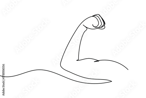 Strong arm continuous one line drawing showing muscle and power concept