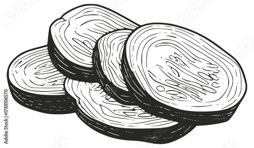 Eggplant cut into four pieces