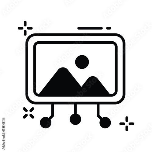 Smart AI image recognition and computer vision processing icon.