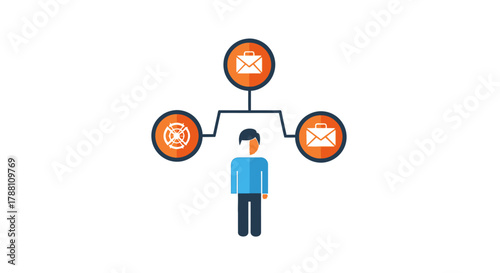 Conceptual illustration of a business professional managing multiple work tasks and career options.