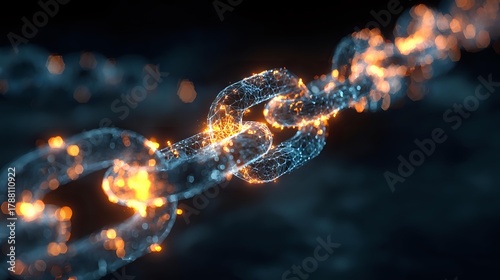 Abstract glowing blockchain network a digital chain connection with nodes ideal for technology and cryptocurrency concepts