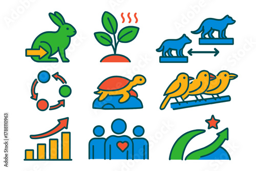 Organism Adaptation Illustration. Isometric vector illustration set Apparent purposefulness in organisms: animal functional traits