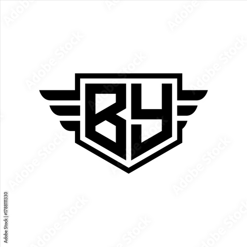 BY Logo vector image of initial shield with wing outline and simple shield