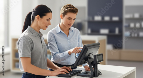 Two female employees using retail point of sale system