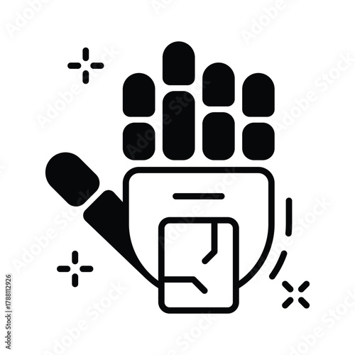 Futuristic robotic hand icon representing AI robotics and human interaction.