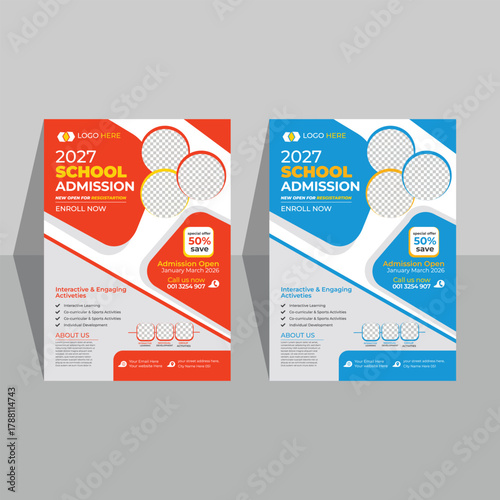A bundle of 2 templates layout design,Kids back to school education admission flyer poster layout template.