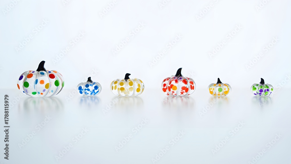 Naklejka premium Collection of small decorative glass pumpkins with colorful patterns