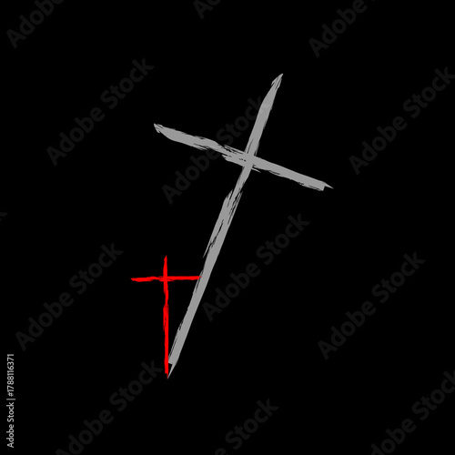Hand drawn vector illustration of a red Christian cross symbol
