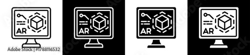 Augmented Reality Icon Set In Black And White Filled Style Collection