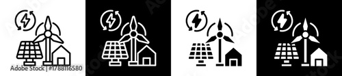 Smart Grid Icon Set In Black And White Filled Style Collection