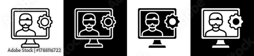 Virtual Management Icon Set In Black And White Filled Style Collection