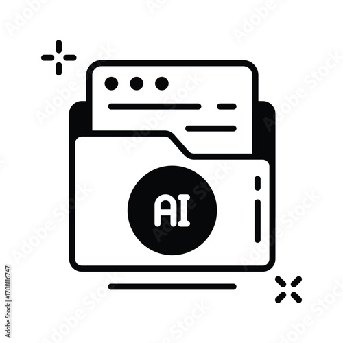 Data organization and digital intelligence storage, ai folder glyph icon