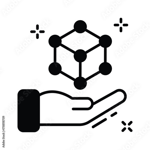 Hand holding digital network icon representing AI connectivity and innovation.