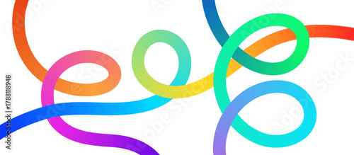 Abstract gradient color shapes pattern with rainbow ribbons and geometric wave designs, symbolizing creativity and modern art