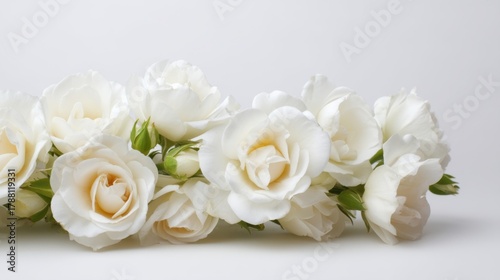 Beautiful Arrangement of Fresh White Roses on Plain Background for Wedding, Celebration, or Decorative Use in Floral Design and Home Interior Styling