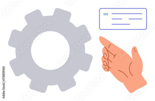 Hand pointing at a gear with a document symbolizing workflow management, task automation, and process efficiency. Ideal for productivity, technology, teamwork, innovation, business planning