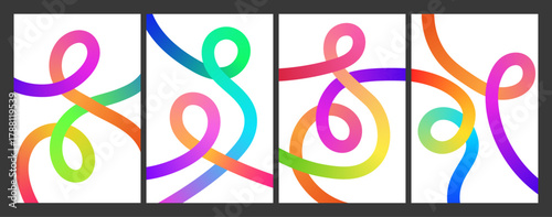 Abstract gradient color shapes pattern with rainbow ribbons and geometric wave designs, symbolizing creativity and modern art