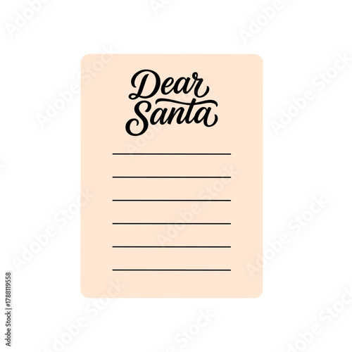 Cute Christmas letter to Santa Claus template for kids with hand-drawn doodle elements in flat style, perfect for printable holiday stationery, children s wish lists, and festive design projects.