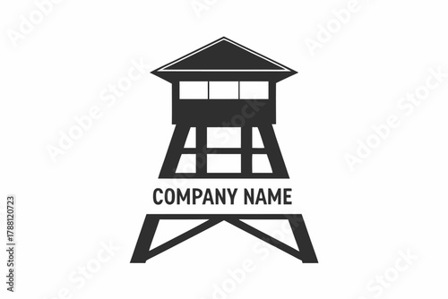 The watchtower structure has a prominent silhouette with minimalist elements suitable for many company logos