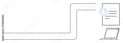 Path connects document with user profile to a laptop, symbolizing a smooth information flow. Ideal for process optimization, digital transformation, technology, efficiency, communication, innovation