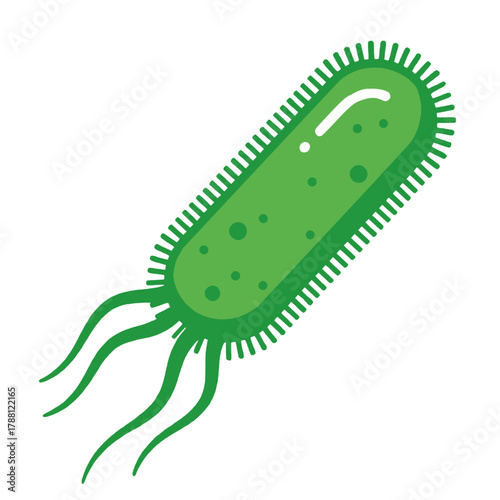 Green Bacteria Cell with Flagella: Microbiology, Science, and Germ Vector Icon