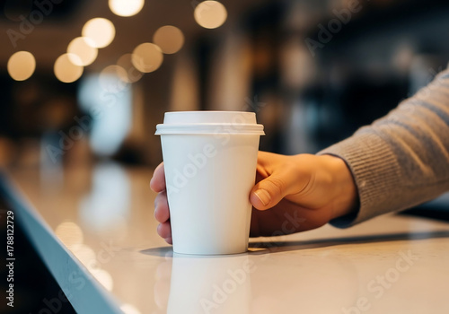 To-go cup on industrial table — bold product concept — premium editorial beverage image