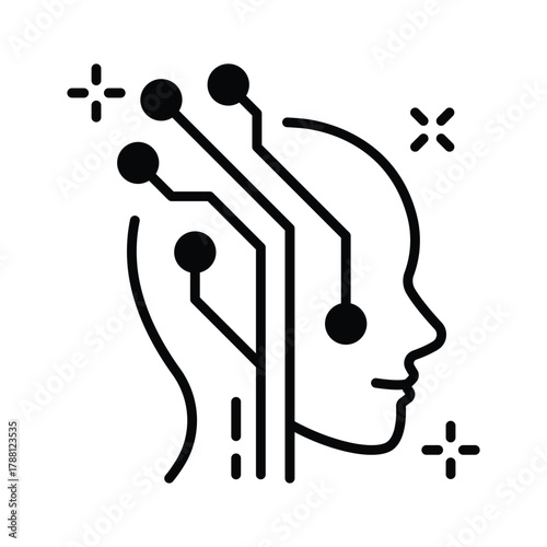 Human intelligence meets AI connection, icon of neural head