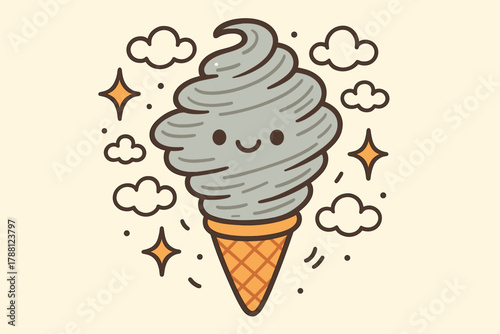 Smiling Ice Cream Tornado. Sweet doodle vector artwork of a tornado shaped like a spiral ice cream cone with a happy face,