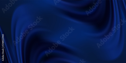 Navy blue silk satin. Silky shiny fabric. Dark luxury background with space for design. Banner. Wide. Long. Panoramic. Template. Empty. Flat lay, top view table. Beautiful.Elegant.Birthday,Christmas.