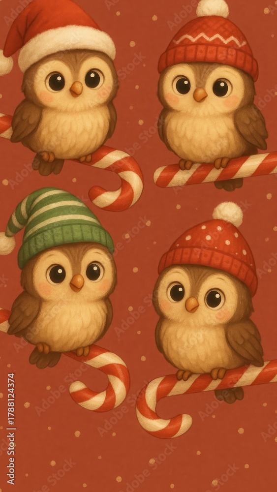 Obraz premium Cute festive owls wallpaper for mobile
