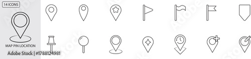 14 Map pin line icons. Set of map pin location icons. Modern map markers. Map marker pointer icon set. GPS location symbol collection. vektor icons