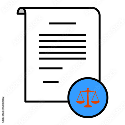 Legal Document with Orange Scale of Justice Icon on Blue Circle