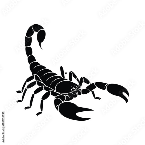 Black scorpion silhouette with raised tail and claws