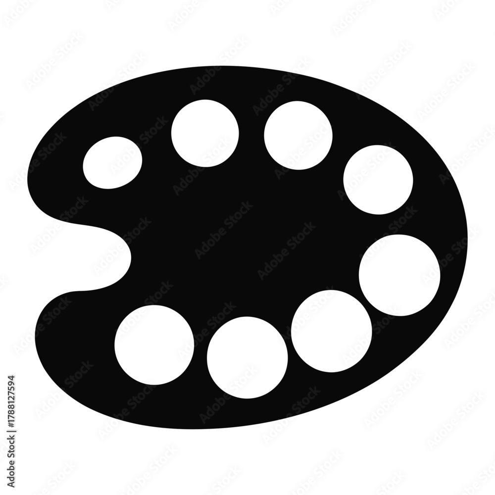 Fototapeta premium Artist’s Paint Palette black white icon. Painting Tool icon. color palette symbol. vector illustration