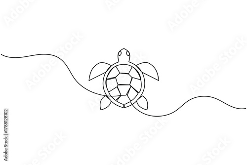 Turtle continuous one line drawing simple minimalist marine animal design