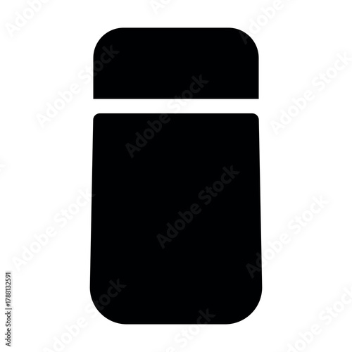 An illustration depicting a black silhouette of a coffee or tea thermos icon on a white background