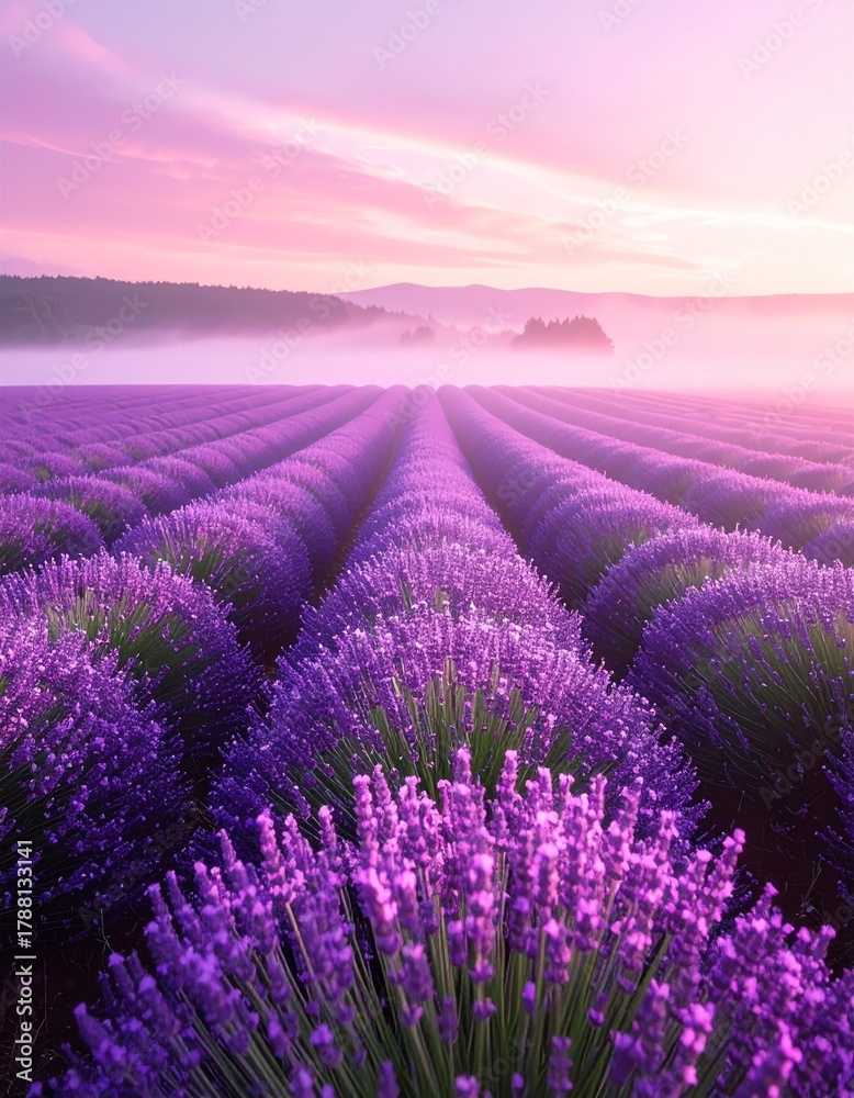 Obraz premium Lavender Field at Sunrise Minimal Aesthetic Mobile Wallpaper