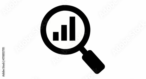 Magnifying glass reveals upward trending bar graph, symbolizing growth, analysis, and successful business strategy discovery