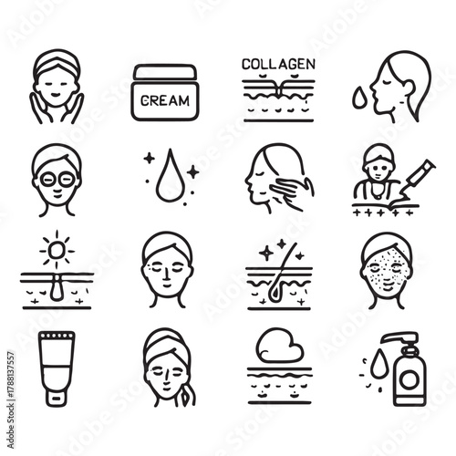 Skin care outline icon set.