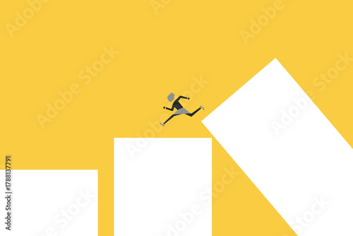 Business woman running down. Business crash, disaster vector concept. Symbol of fall, recession, danger and risk