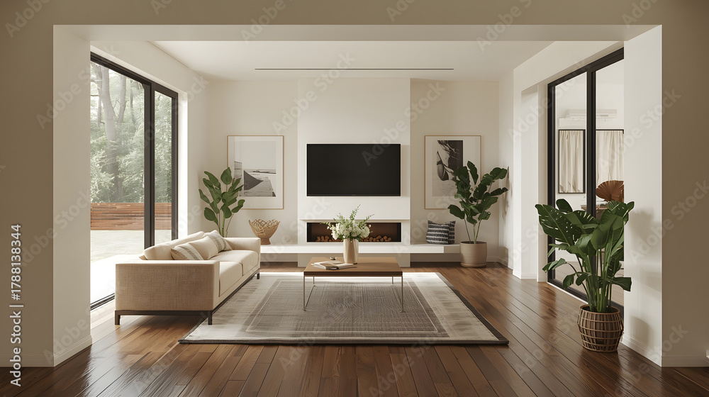 Fototapeta premium modern living room with fireplace