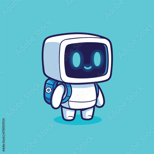 Cute robot character with backpack ready for school or adventure