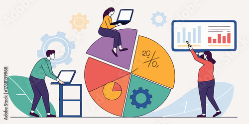 Dynamic business team analyzing performance metrics with interactive charts for strategic decisions and financial growth in a modern corporate environment