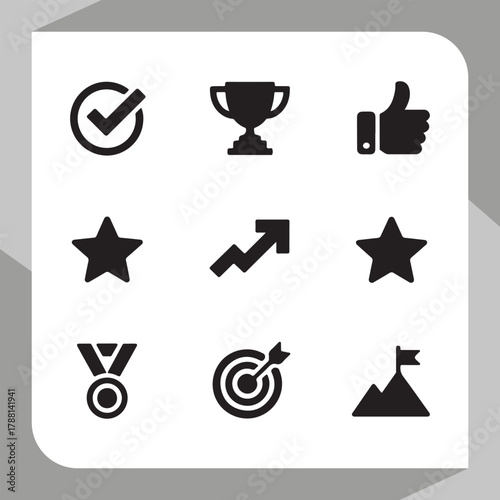 Concepts for success, achievement, and business goals vector icon set.